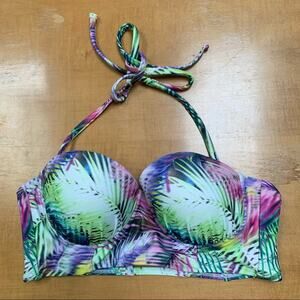 BONGO Palm Leaf Halter Adjustable Straps Bikini Swim Top Juniors Size Medium EUC